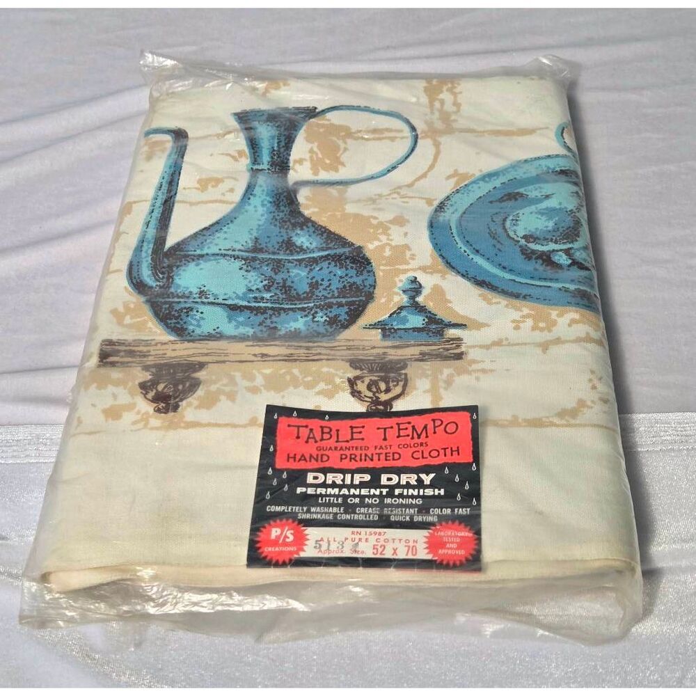 VTG Table Tempo Hand Printed Rustic Tuscan Farmhouse Tablecloth